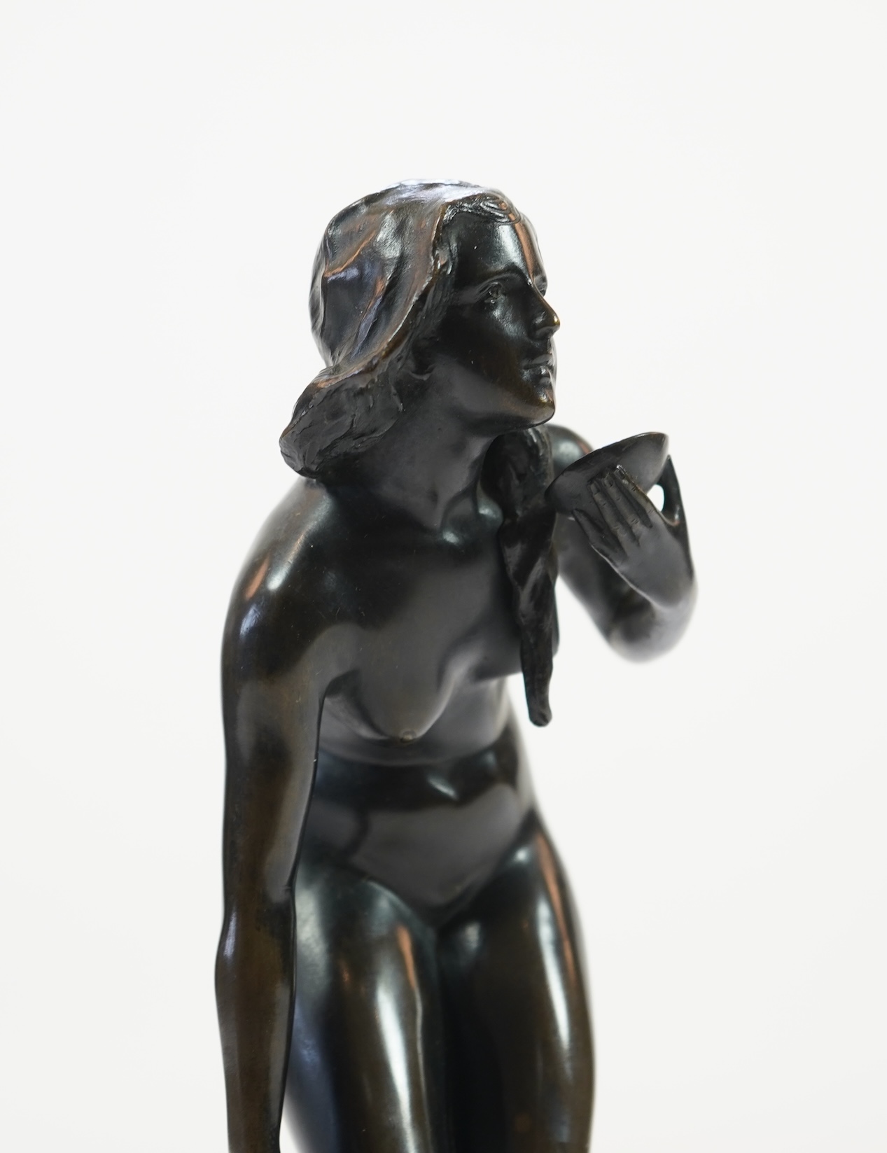 Paul Ludwig Kowlaczewski (Polish, 1865-1920). ‘Nude Young Maiden with water jug’, a patinated bronze figure